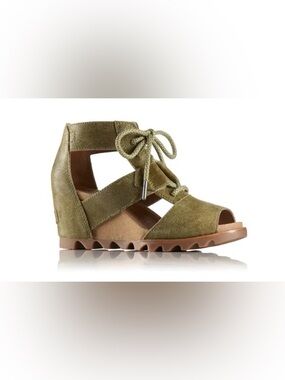 Sorel Joanie Lace Wedge Sandal Womens Olive Green 8.5